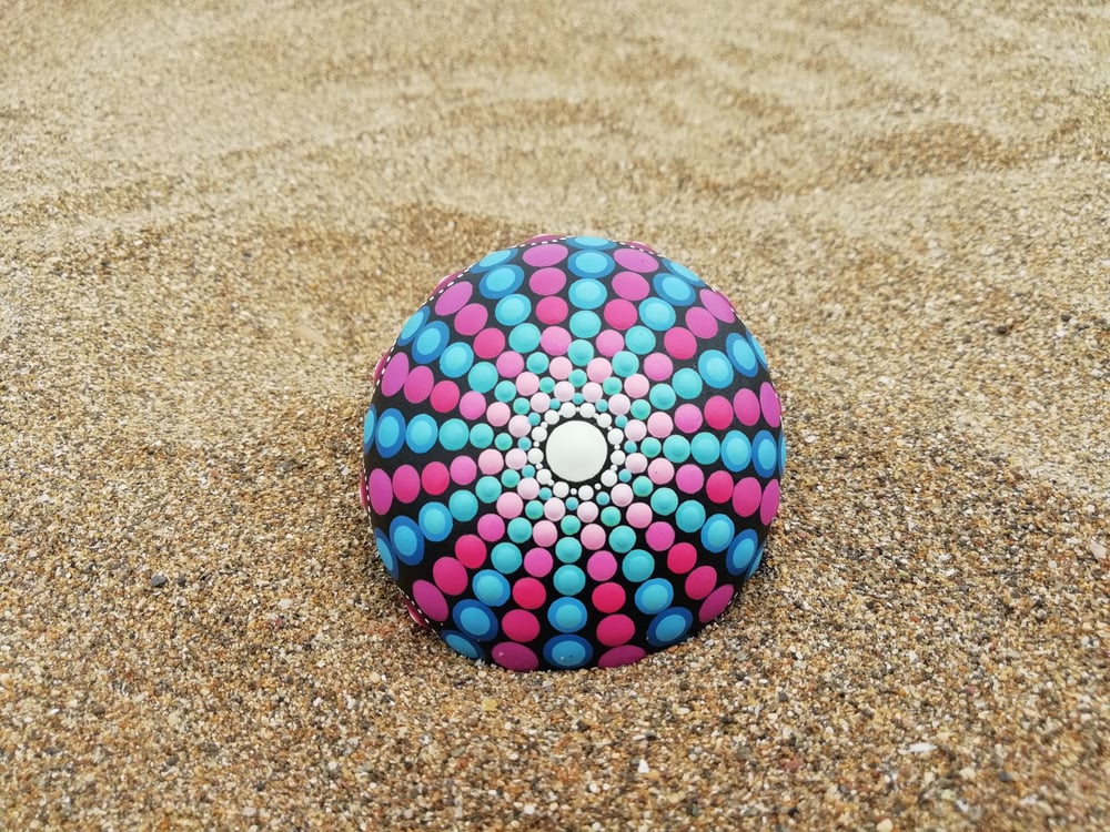 Image of Sea urchin stone 4 Blue, purple, pink- Dot Art by Alberto Martin