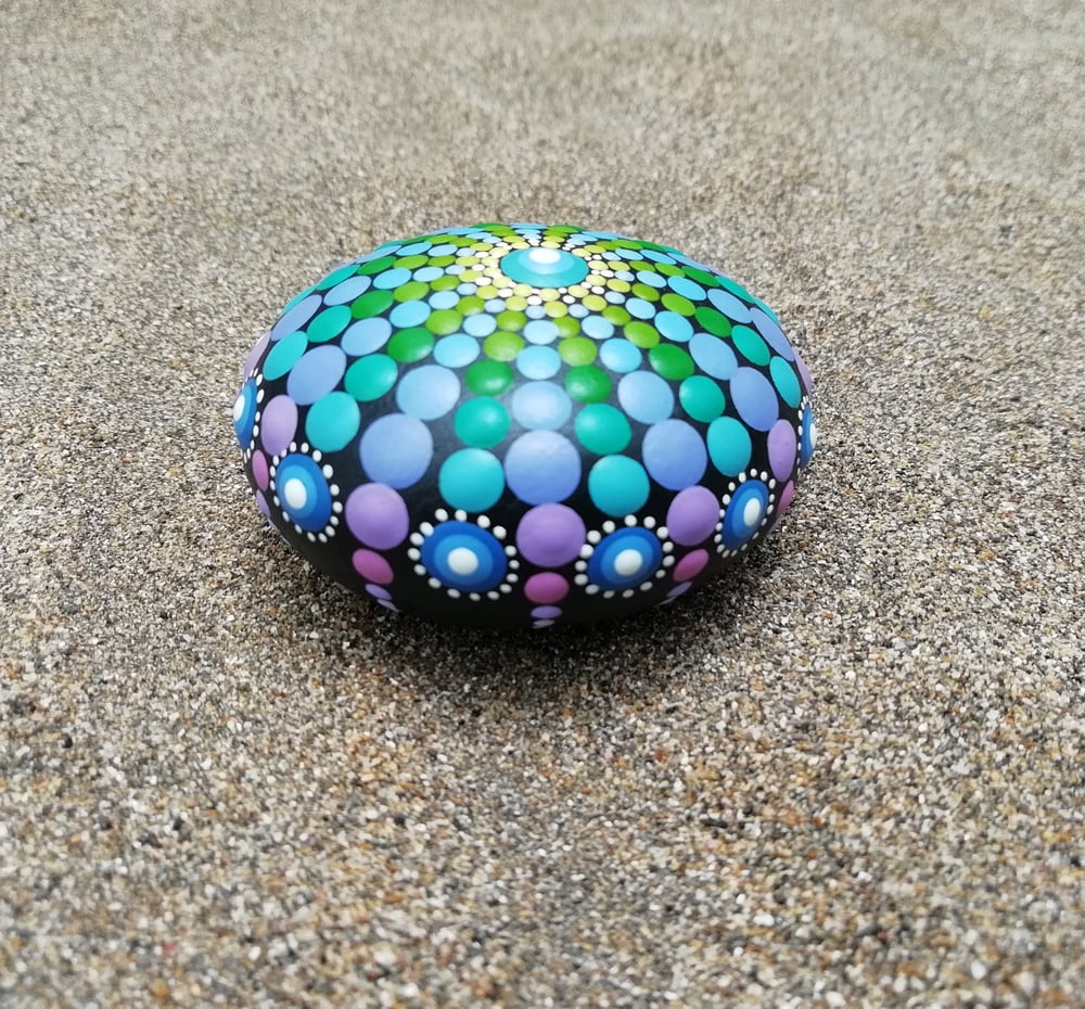 Image of Sea urchin stone 16 Blue, purple, green - Dot Art by Alberto Martin
