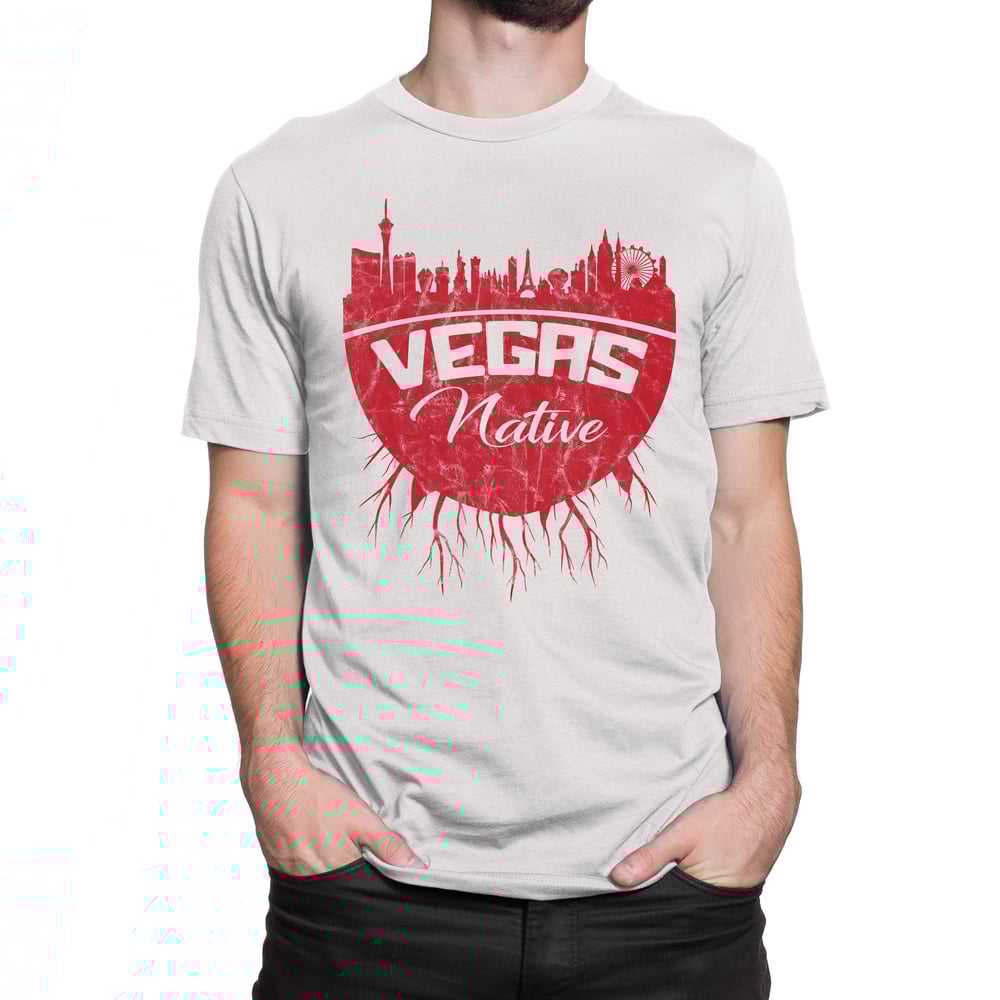 Image of Mens Vegas Native Tee (red on wht)