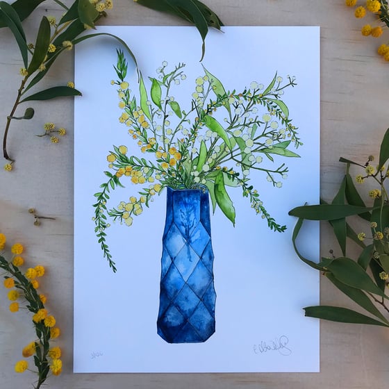 Image of Gold Dust Wattle - Blue Vase Series