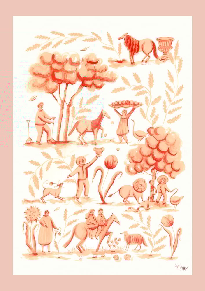 Image of Peach Toile - large Giclee print