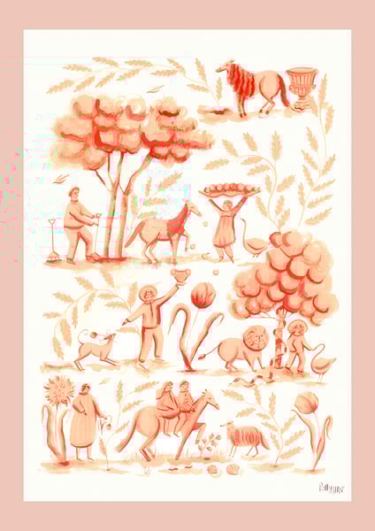 Image of Peach Toile - large Giclee print