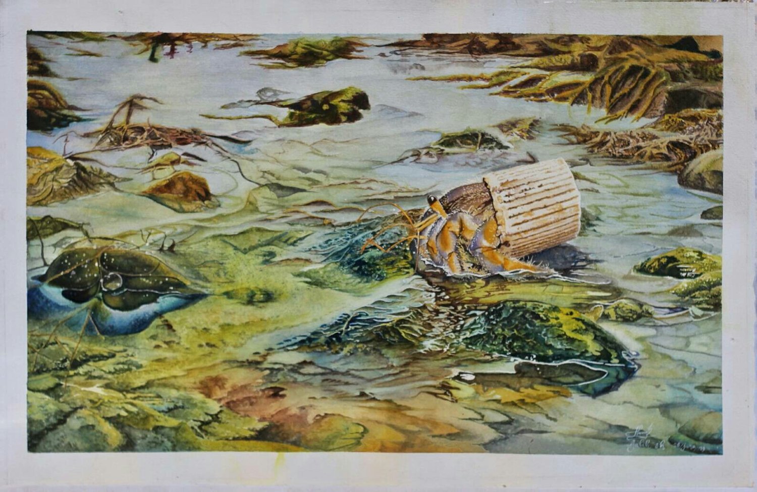 Image of Pure watercolor painting "re-cycle of plastic"