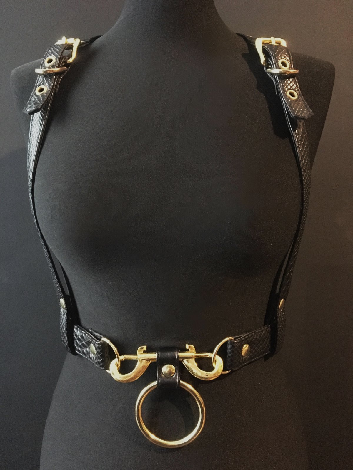 Gotte harness vegan snakeskin and gold