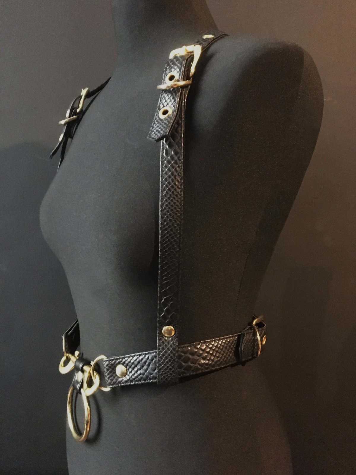 Gotte harness vegan snakeskin and gold