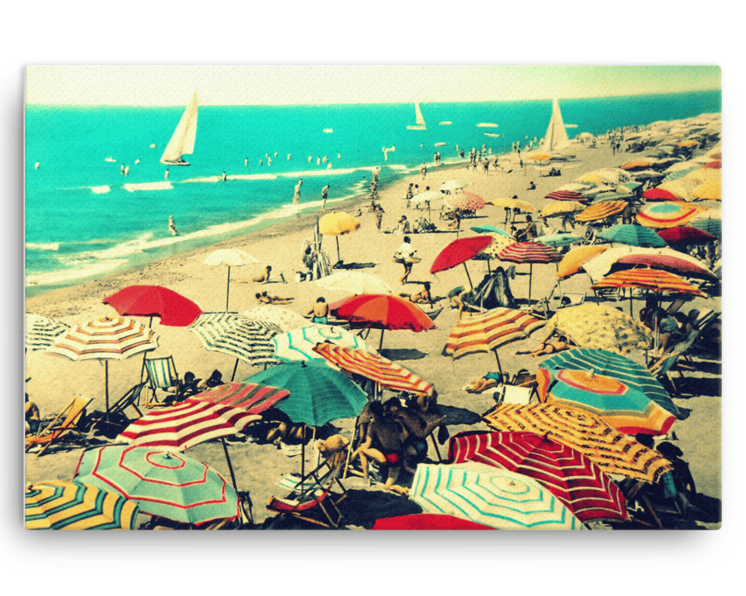 Beach Art Canvas 24x36 Vintage Beach Umbrellas, Colorful Italy Beach Canvas  Wall Art