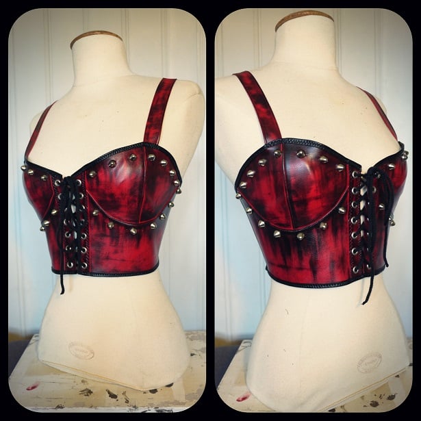 Image of Studded red fauxleather top