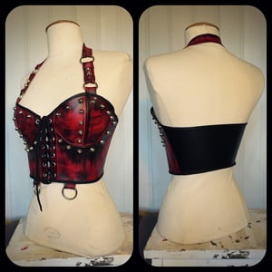 Image of Studded red fauxleather top with rings