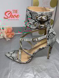 Image 3 of "Chanel" White snakeskin open ring toe heels