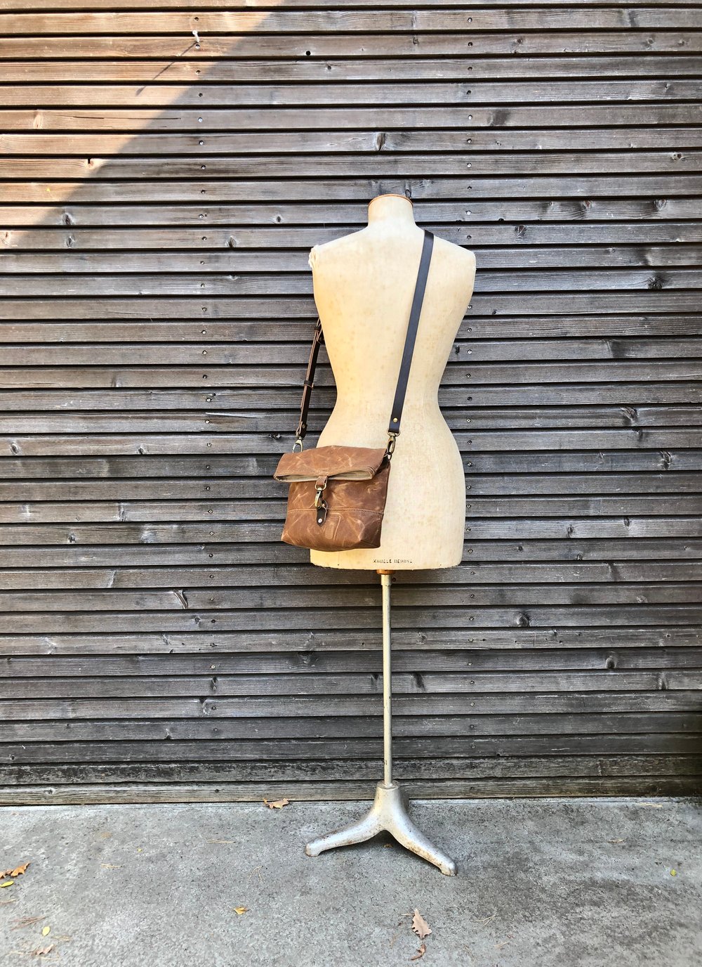 Image of Day bag in waxed canvas with folded top / small messenger bag / canvas satchel