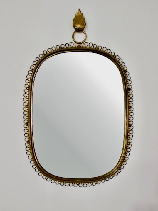 Image of Wall-Mounted Mirror with Brass Loop Frame by Josef Frank, Sweden