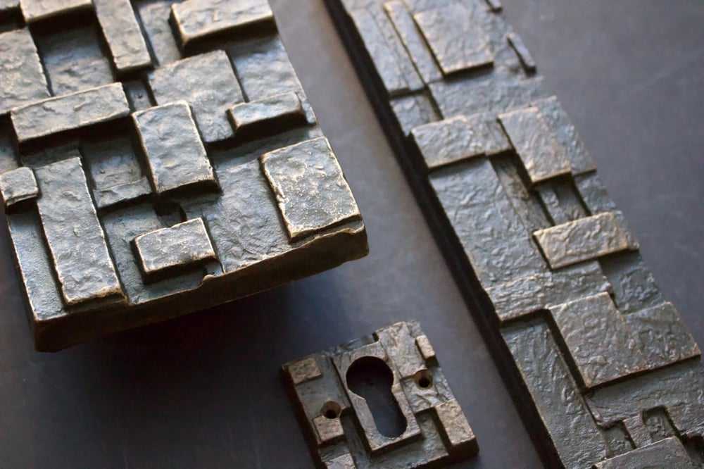 Image of Brutalist Bronze Door Handle and Fittings with Geometric Design I