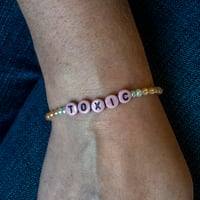 Image 2 of ‘Toxic’ peach pink freshwater pearl bracelet 