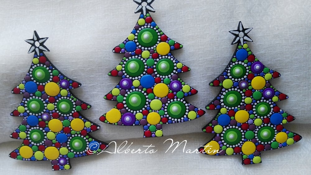 Image of Christmas Tree Ornaments- Dot Art Christmas ornaments. Set of 3. Yellow Dots