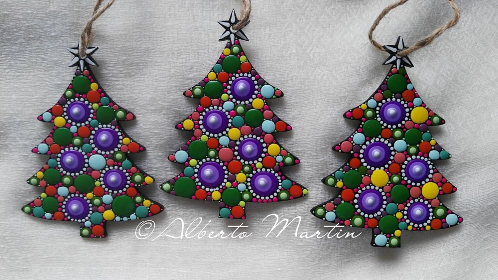 Image of Christmas Tree Ornaments- Dot Art Christmas ornaments. Set of 3. Purple dots