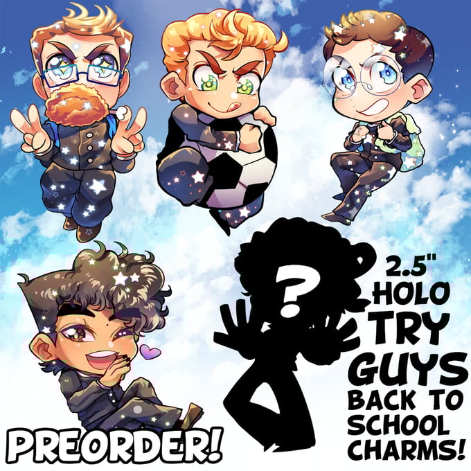 Image of [PREORDER] 2.5" Try Guys Back to School Holographic Acrylic Charms