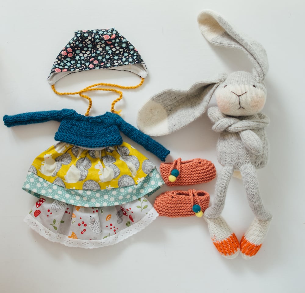 Image of Ginny - Wool Filled Sock Bunny with weighted bottom and removable clothing