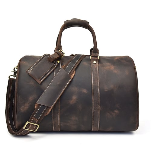 Image of Handcrafted Genuine Leather Travel Bag, Duffle Bag, Overnight Bag, Weekender Bag XK12027