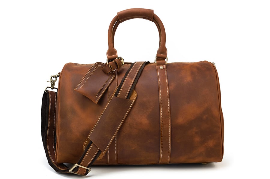 Image of Handcrafted Genuine Leather Travel Bag, Duffle Bag, Overnight Bag, Weekender Bag XK12027