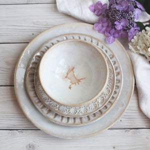 Image of Handmade Dinnerware Set - Rustic Pottery White Ceramic Plates, Made in USA