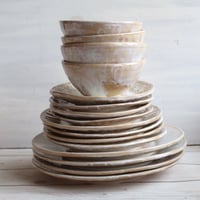 Image 3 of Handmade Dinnerware Set - Rustic Pottery White Ceramic Plates, Made in USA