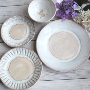 Image of Handmade Dinnerware Set - Rustic Pottery White Ceramic Plates, Made in USA