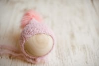 Image 2 of Piglet Pink pixie faux fur bonnet 