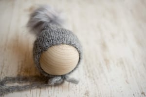 Image of Medium Grey pixie faux fur Pom bonnet 