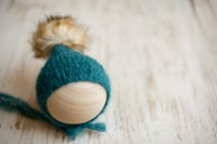 Image 1 of Emerald pixie faux fur Pom bonnet 