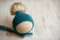 Image 2 of Emerald pixie faux fur Pom bonnet 