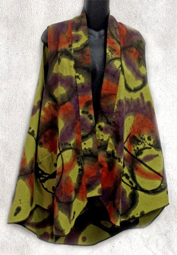 Image of Shawl Collar vest - hand painted Energy Design - Cotton/Linen
