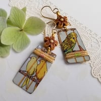 Image 1 of Caged Parakeet Earrings (One-of-a-Kind)