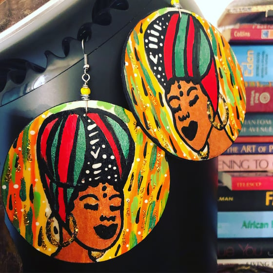 Image of Smell of Sweet Success Earrings Hand Painted (Afrocentric Wearable Art