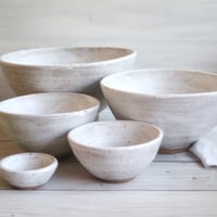 Image 2 of Rustic Modern Set of Nesting Bowls in White Matte Glaze Speckled Pottery Made in USA
