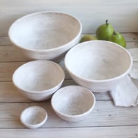 Image 3 of Rustic Modern Set of Nesting Bowls in White Matte Glaze Speckled Pottery Made in USA