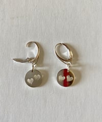 Silver double heart disc earrings