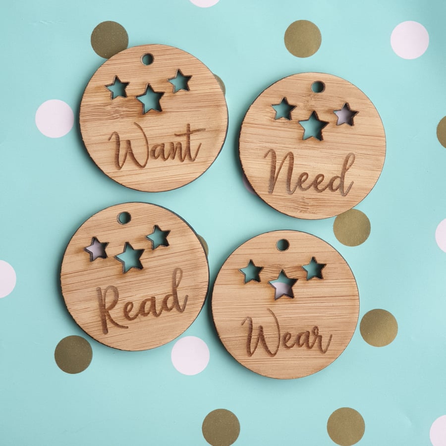 Image of Want, Need, Read & Wear gift tags