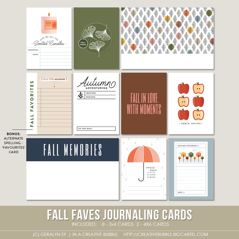 Fall Faves Journaling Cards (Digital) | In a Creative Bubble