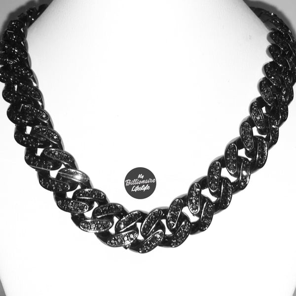 Image of Black C link Chain with Black stones