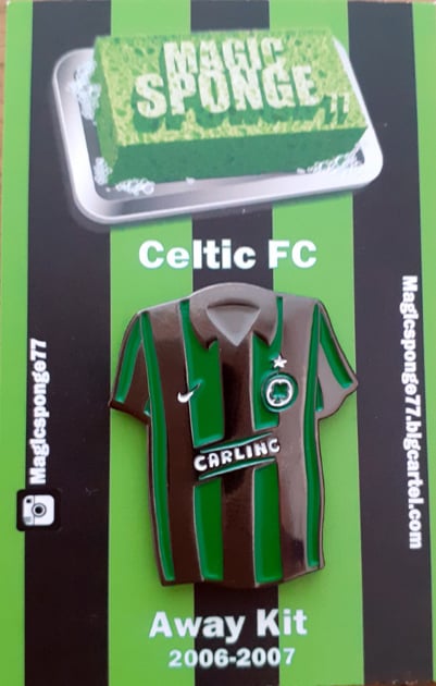Image of Out Now Classic Celtic FC Green & Black Striped 06-07 Away Kit.
