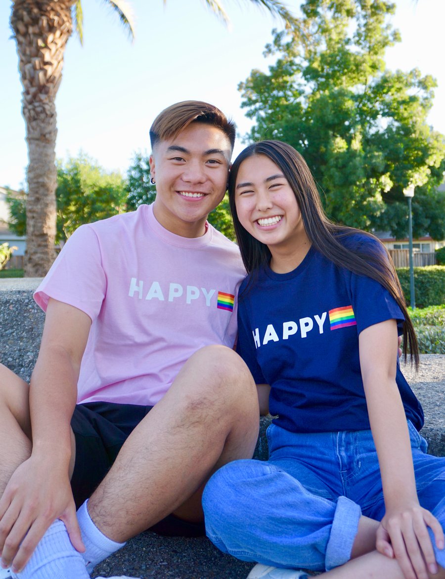 Image of Classic HAPPY Tee : BABY PINK / NAVY