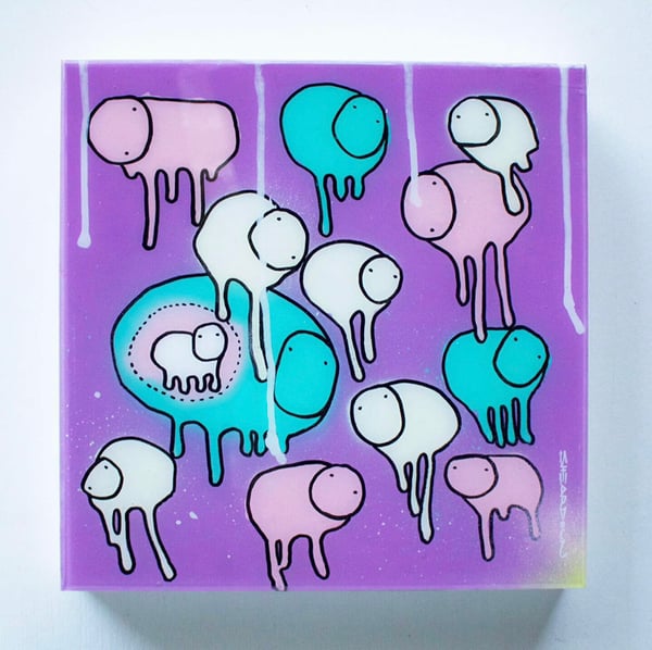 Image of RAINING COWS, “YELLOW INTERFERENCE” 12”X12” 2019 $270