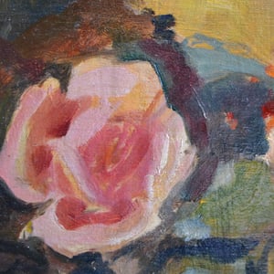 Image of 1940's, Swiss Painting, 'Rose Bouquet,' Karl Weber