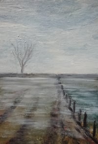 Winter field, cold mist 