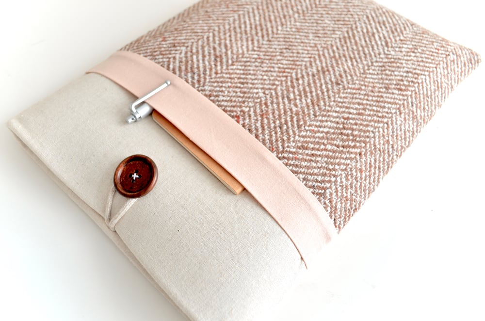 Image of Herringbone + Pink Laptop, eReader, iPad Sleeve Case