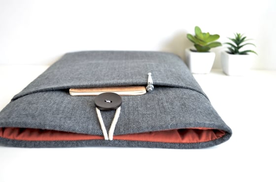 Image of Charcoal Herringbone MacBook Sleeve Case, Custom Fit any Laptop, Surface Pro, iPad, Tablet, eReader