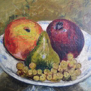 Image of Mid-century, Large French Painting, 'Pears and Grapes.'