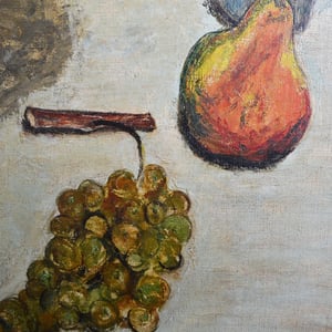 Image of Mid-century, Large French Painting, 'Pears and Grapes.'