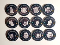 Image 1 of 12 Black Retro Hunger Strikers button badge set. 