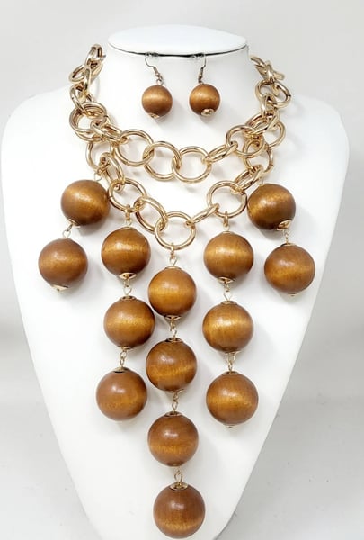 Image of India of love GOLD BROWN WOOD NECKLACE SET